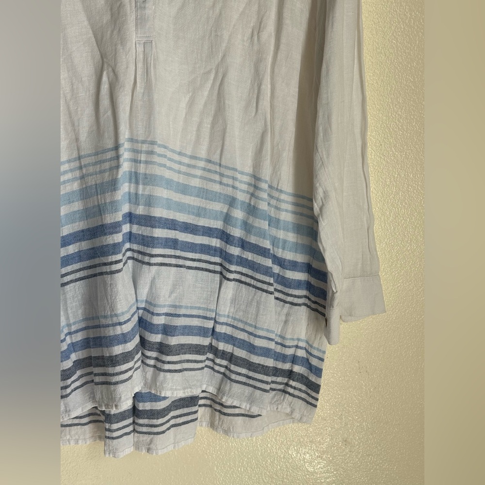 J.Jill Linen Blend Tunic Top Blue Stripe Boho Beachy Lightweight Petite M - Picture 4 of 9